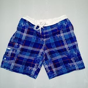 Arizona Jeans Men's XXL Cargo Board Shorts Swim Trunks Blue Plaid Style#72243-9